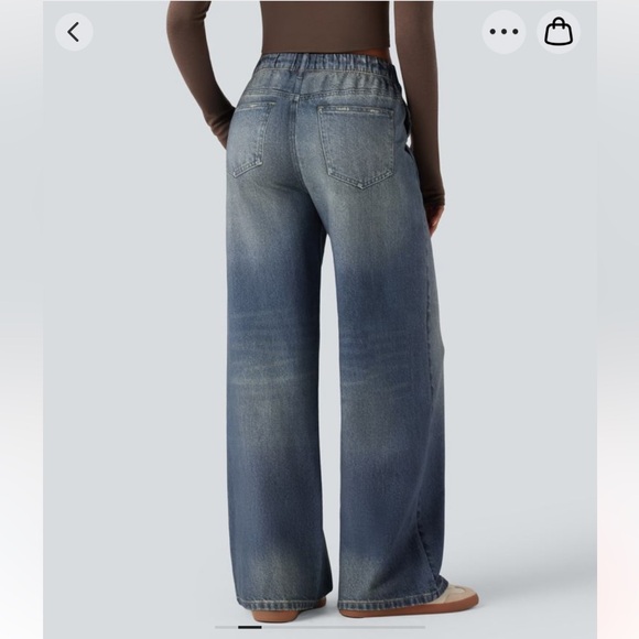 NWT Halara Mid Rise french terry denim sweat-pant jeans with pockets - Picture 4 of 13